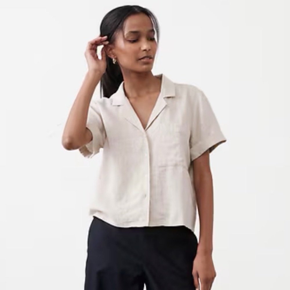 Banana Republic Flax Linen Blend Button Down Shirt Size XS
